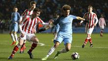 Gelandang Manchester City, Jadon Sancho, saat tampil melawan Stoke City pada laga Premier League U-23 di Stadion Ettihad, Manchester, Kamis (18/5/2017). (Manchester City)