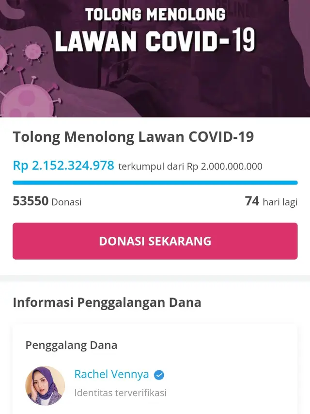 Penggalangan dana Rachel Vennya untuk memerangi virus corona