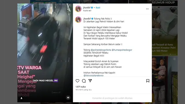 Pertahankan Mobil Dibegal, Pria di Bogor Terseret hingga Sejauh 150 Meter