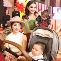 Kenakan kostum bertema circus, Ria Ricis tampil serba hitam sedangkan si kecil pakai dress merah. @riaricis1795.