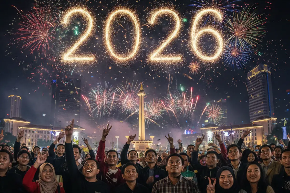 Ilustrasi perayaan tahun baru 2026 di Jakarta