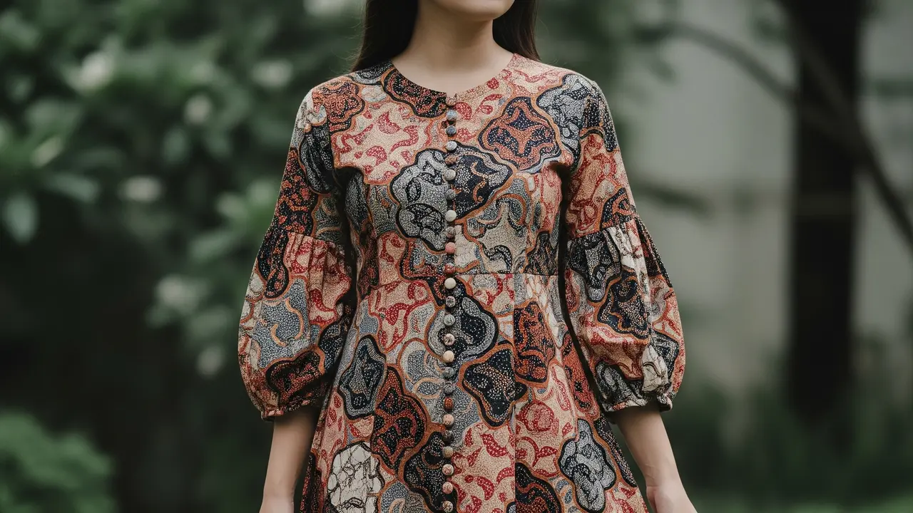 9 Model Dress Batik Lengan Bishop, Tren Busana Anggun di 2025