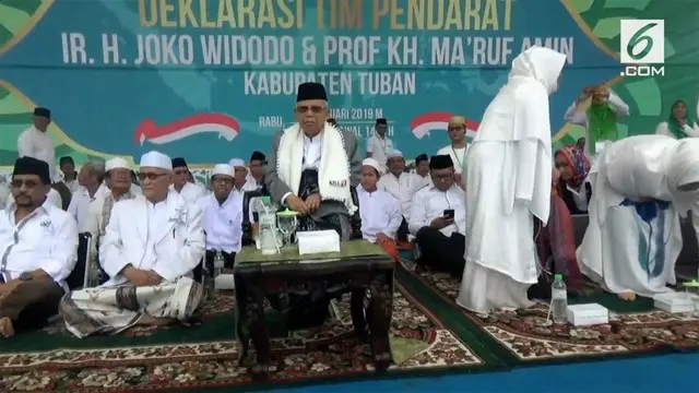 Cawapres nomor urut satu Ma'ruf Amin mengunjungi Tuban Jawa Timur Rabu (23/1) pagi. Ia disambut sejumlah kader NU yang akan deklarasikan dukungan.
