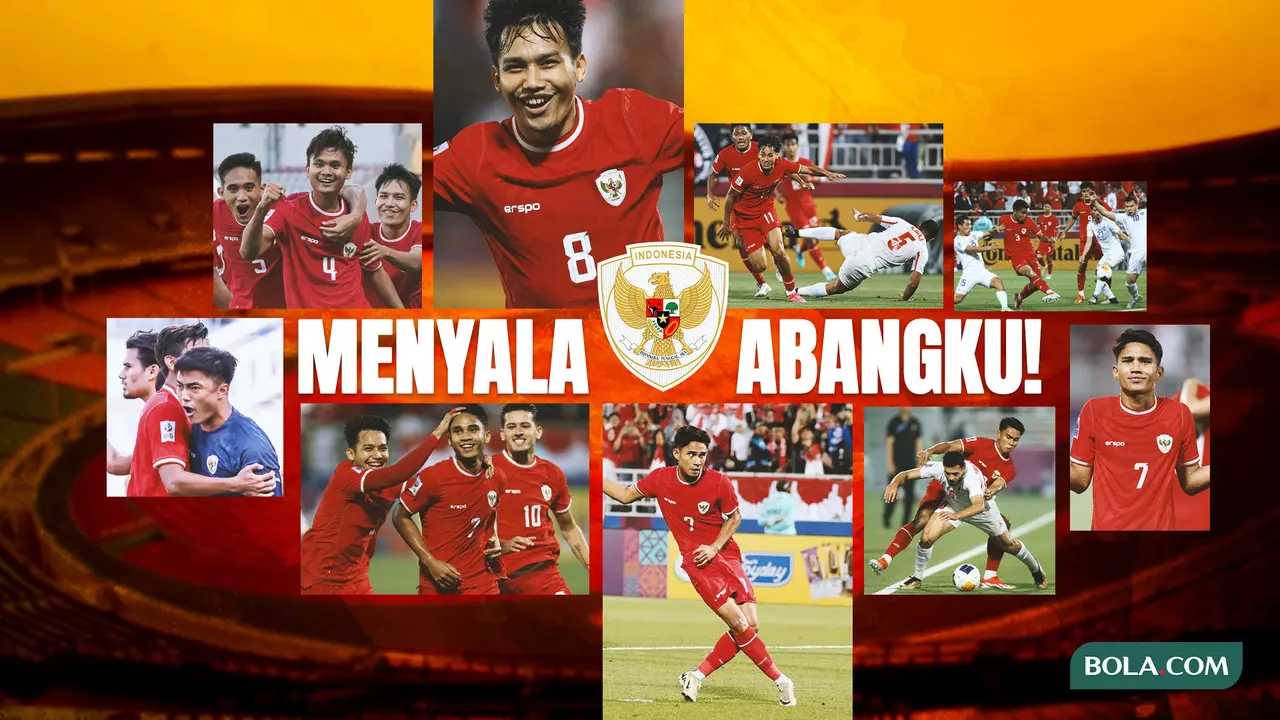 Kolase - Foto Timnas Indonesia U-23 Dengan Tulisan Menyala Abangku