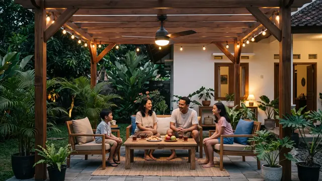 Inspirasi Pergola dengan Lampu Gantung