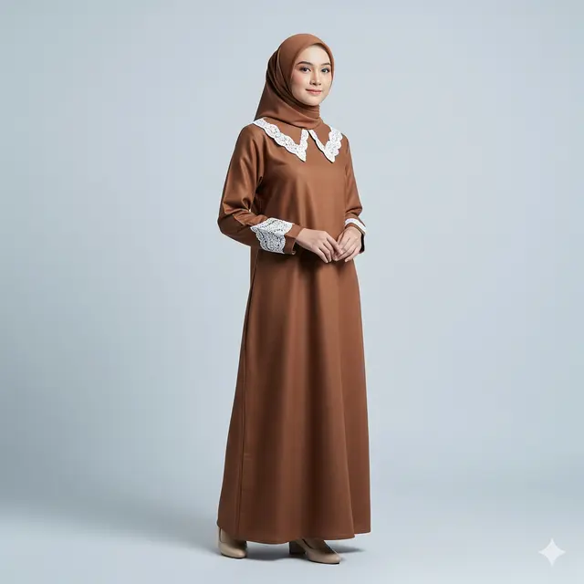 Model Gamis Coklat Earthy Tone Trend Modest Fashion 2025. Gemini
