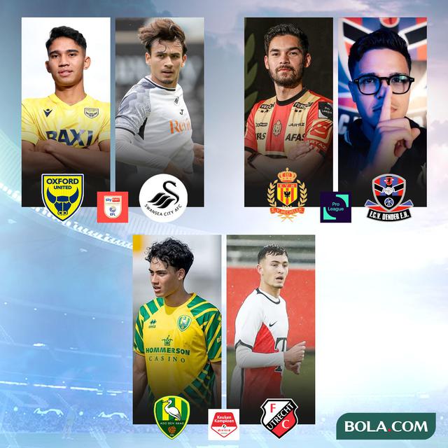 Ilustrasi - Marselino vs Tjoe-A-On in Championship,  Walsh vs Oratmangoen in Jupiler Pro League, Struick vs Jenner in Eerste Divisie