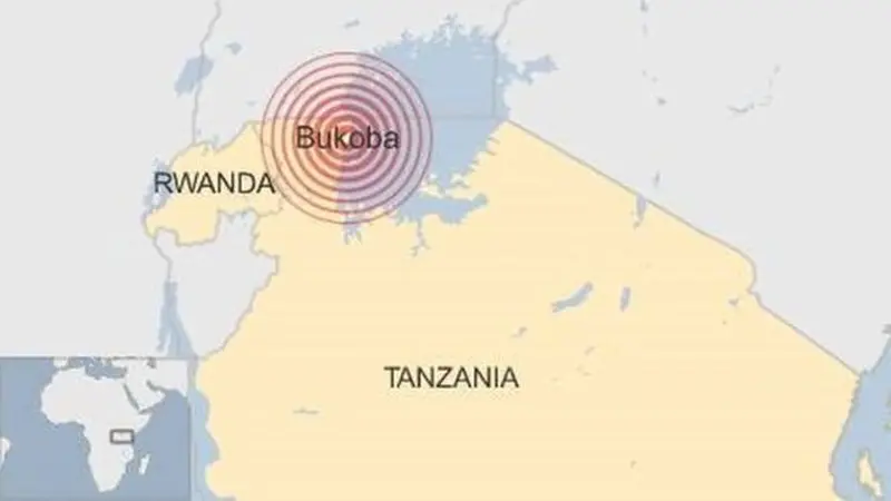 Lokasi gempa Tanzania. (BBC)