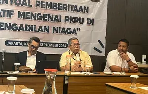 Anggota Dewan Pers Tri Agung Kristianto dalam acara Forum Group Disscusion (FGD) dengan tema 'Menyoal Pemberitaan Negatif Mengenai PKPU di Pengadilan Niaga' di Hotel Akmani, Wahid Hasyim, Jakarta Pusat, Kamis (12/9/2024). (Liputan6.com/Winda Nelfira).