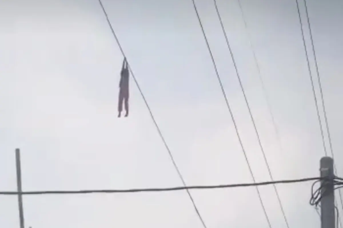 Nadin tergantung di kabel sutet setinggi 15 meter.