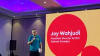 Presiden Direktur dan CEO Indosat Ooredoo Joy Wahjudi saat memaparkan rencana Indosat Ooredoo di tahun 2018. (Liputan6.com/ Agustin Setyo W)