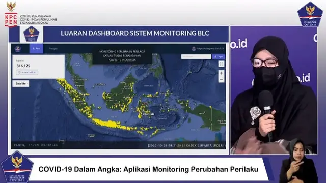 Tampilan dashboard Sistem Bersatu Lawan COVID-19 (BLC) Monitoring Perubahan Perilaku (Tangkapan Layar Youtube BNPB Indonesia)
