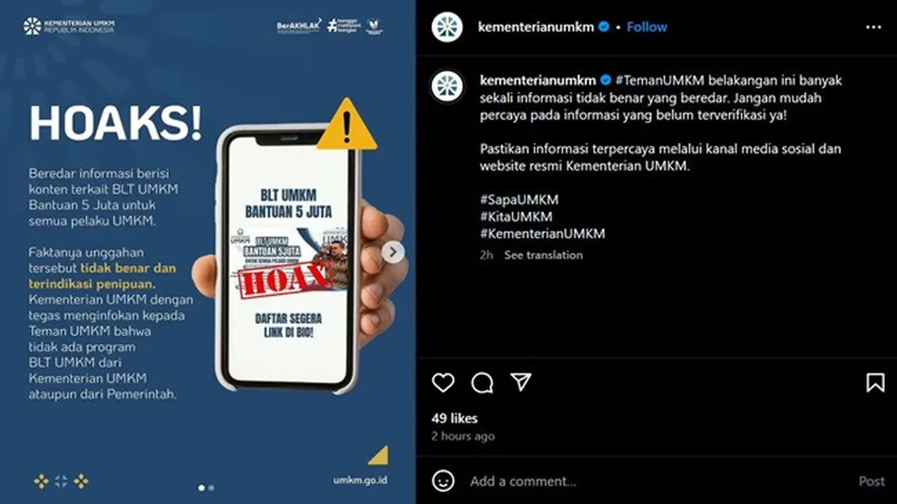 Gambar tangkapan layar konten dari akun Instagram @kementerianumkm.