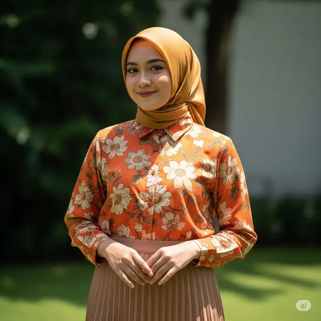Inspirasi OOTD Floral Hijabers 2025. Foto: Gemini