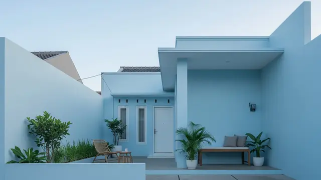 Warna Cat Teras Rumah Netral Tapi Tidak Membosankan Biru Langit Pudar