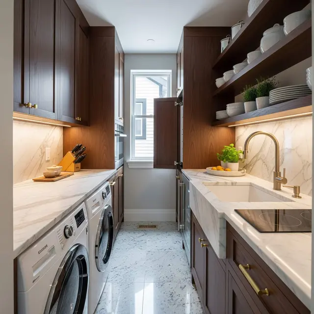 Desain Dapur Kecil dan Area Laundry dalam Satu Ruang