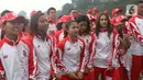 Sejumlah atlet perempuan berpose saat pelepasan Kontingen Indonesia untuk SEA Games 2019 Filipina di Istana Bogor, Jawa Barat, Rabu (27/11/2019). Sebanyak 841 atlet Indonesia akan berlaga di 52 cabang olahraga pada ajang multievent olahraga terbesar se-Asia Tenggara. (Liputan6.com/Angga Yuniar)