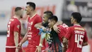 Pemain Persija Jakarta merayakan kemenangan atas Barito Putra pada laga Liga 1 2019 di Stadion Patriot, Bekasi, Senin (23/9/2019). Persija menang 1-0 atas Barito Putra. (Bola.com/M Iqbal Ichsan)