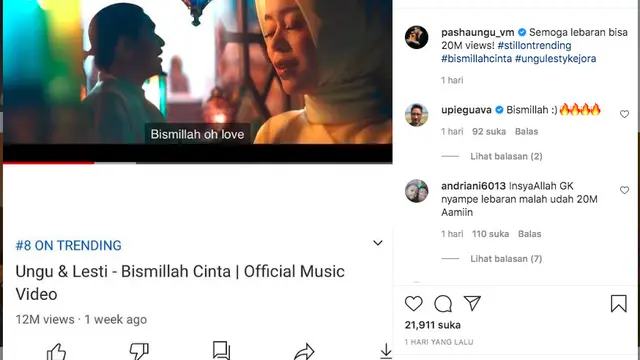 Masih Trending, Pasha Ungu Berharap Lagunya dengan Lesti Kejora Bisa Tembus 20 Juta Penonton hingga Lebaran