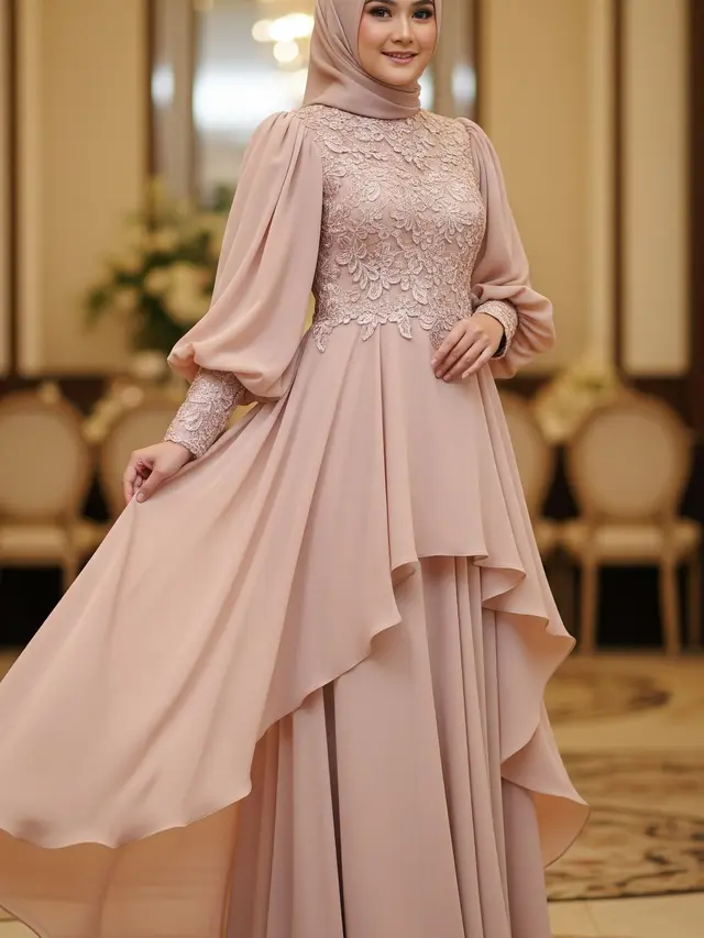 Gamis Lengan Balon Brokat & Sifon