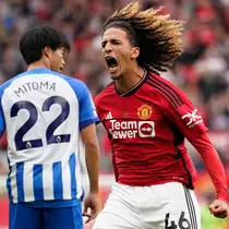 Hannibal Mejbri membalas dengan satu gol, yang ternyata hanya menjadi hiburan belaka. (AP Photo/Dave Thompson)