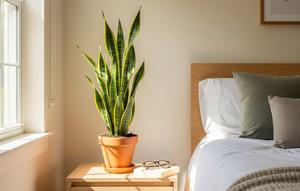 Ilustrasi tanaman lidah mertua di kamar tidur. [Foto: Gemini]