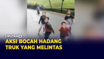 VIDEO: Viral 4 Bocah Tantang Maut Hadang Truk yang Melintas