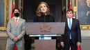 Wakil Perdana Menteri dan Menteri Keuangan Kanada Chrystia Freeland berbicara selama konferensi pers di Parliament Hill, Ottawa, Selasa (18/8/2020). Perdana Menteri Justin Trudeau mengangkat Chrystia Freeland sebagai menteri keuangan perempuan pertama Kanada. (Adrian Wyld/The Canadian Press via AP)