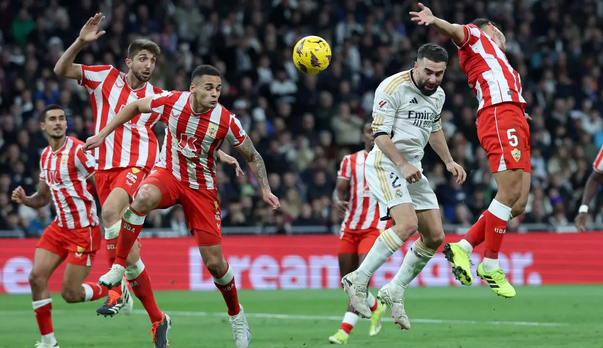 Real Madrid tercatat selalu menang dalam 5 pertandingan melawan Almeria sejak 2014. (Pierre-Philippe MARCOU/AFP)