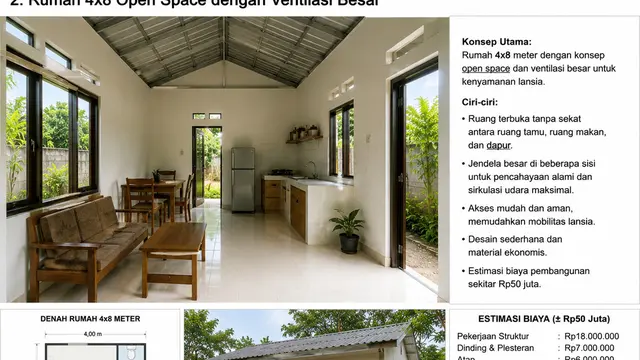 Rumah Murah Rp50 jutaan untuk Lansia dengan Konsep Open Space (AI)
