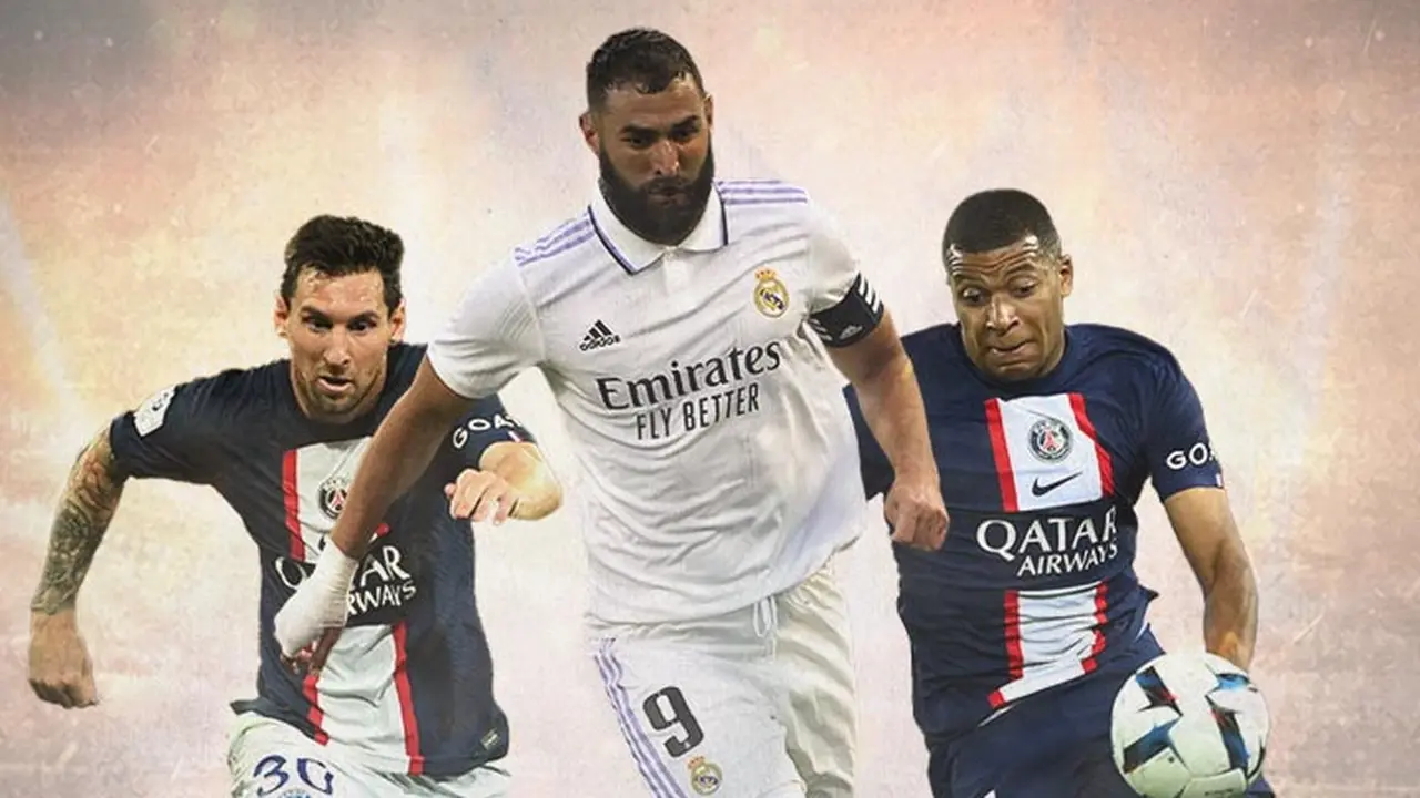Ilustrasi - Lionel Messi, Karim Benzema, Kylian Mbappe