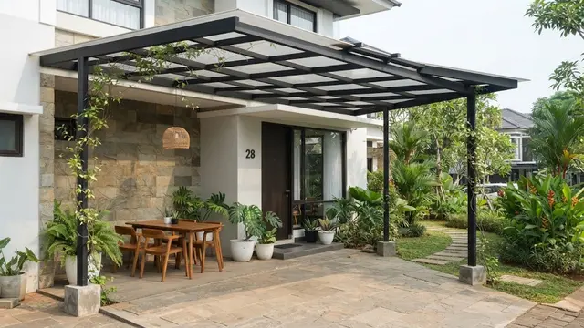 Model Kanopi Teras Besi yang Tidak Membuat Rumah Terlihat Berat