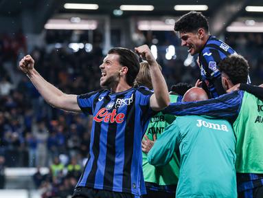 Atalanta sukses menaklukkan AS Roma pada laga Liga Italia di Stadion Gewiss, Selasa (13/5/2025) dini hari WIB. (Stefano Nicoli/LaPresse via AP)