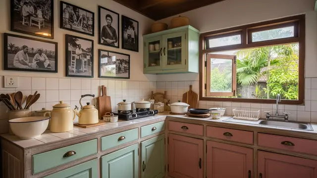 Dapur Rustic Vintage dengan Warna Pastel Pudar
