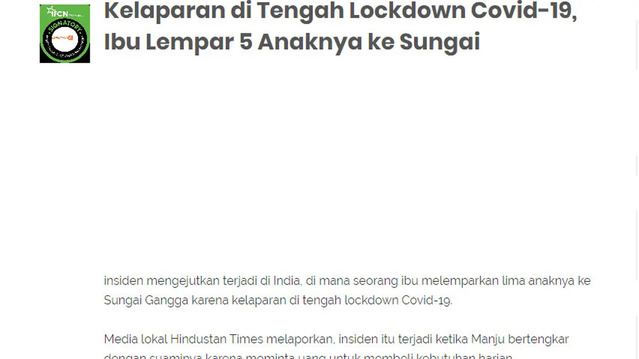 Kelaparan saat Lockdown Ibu Lempar 5 Anak ke Sungai Gangga, Benarkah?