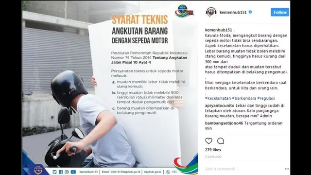 Syarat dan Teknis membawa barang dengan sepeda motor. 