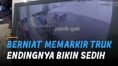 Terekam kamera cctv. Karyawan minimarket berniat memarkir truk akhirnya tabrak pintu toko.