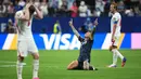 Pemain Argentina Enzo Fernandez bereaksi selama pertandingan semifinal Piala Dunia sepak bola antara Inggris dan Argentina di Atlanta, Rabu, 15 Juli 2026. (AP Photo/Jacob Kupferman)