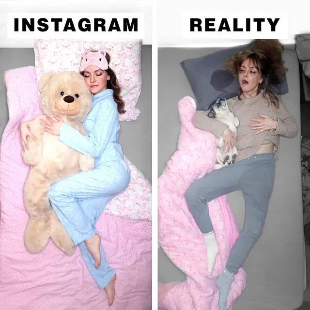 Foto Perbedaan Kehidupan Nyata Vs Media Sosial (sumber: instagram/geraldinewest_)