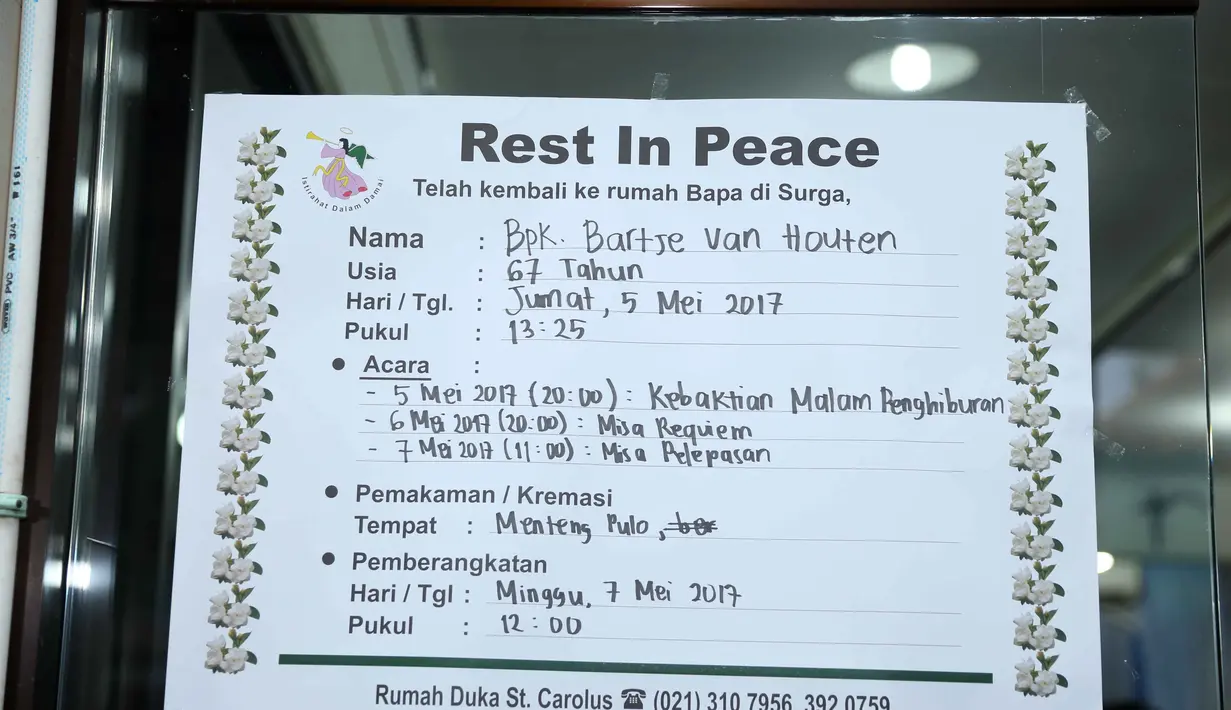 Tidak memiliki riwayat penyakit yang mengkhawatirkan, Bartje Van Houten tampak bugar dan sehat saat bertemu dengan anak pertamanya, Jimmy, di kawasan Kuningan, Jakarta Selatan, beberapa jam sebelum meninggal. (Nurwahyunan/Bintang.com)