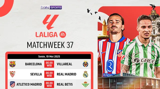 Jadwal La Liga 2024/25 dan link live stream di Vidio pada matchweek 37. Jangan ketinggalan pertandingan-pertandingan yang menarik dari La Liga 2024/25 pada matchweek ke 37 hanya di layanan OTT Vidio. (sum. doc. vidio.com)