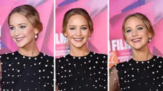 Foto kolase Jennifer Lawrence saat menghadiri pemutaran perdana film ' Causeway' selama Festival Film London 2022 di London, Sabtu, 8 Oktober 2022. (Photo by Vianney Le Caer/Invision/AP)