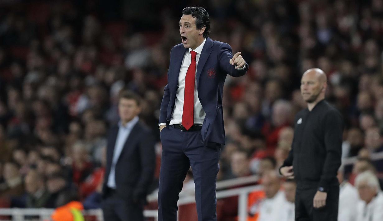 Pelatih Arsenal, Unai Emery, saat pertandingan melawan Vorskla pada laga Liga Europa di Stadion Emirates, London, Kamis (20/9/2018). Arsenal menang 4-2 atas Vorskla. (AP/Kirsty Wigglesworth)