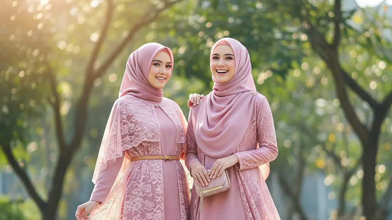 Gamis Dusty Pink Kombinasi Lace Modern 2025