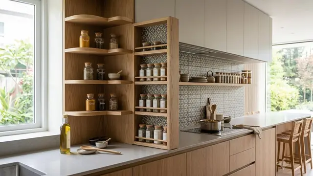 Model Dapur dengan Rak Bumbu Tersembunyi