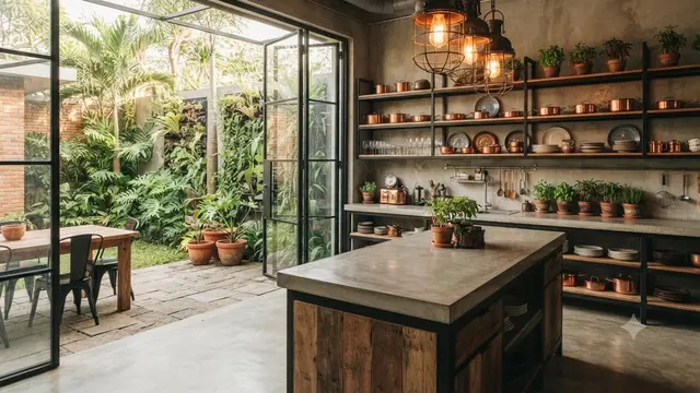 Model Dapur Industrial dengan Bukaan Lebar