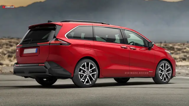 Tampilan belakang Toyota Sienna 2027 dengan lampu ramping dan desain bumper baru (Autoevolution)
