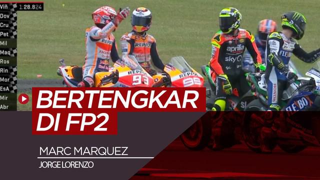 Berita video momen Marc Marquez tampak bertengkar dengan Jorge Lorenzo saat free practice 2 MotoGP Australia, Jumat (25/10/2019). Ada apa?