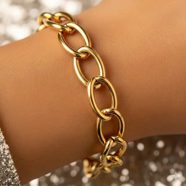 Gelang Rantai Oval dengan Finish High-Polish