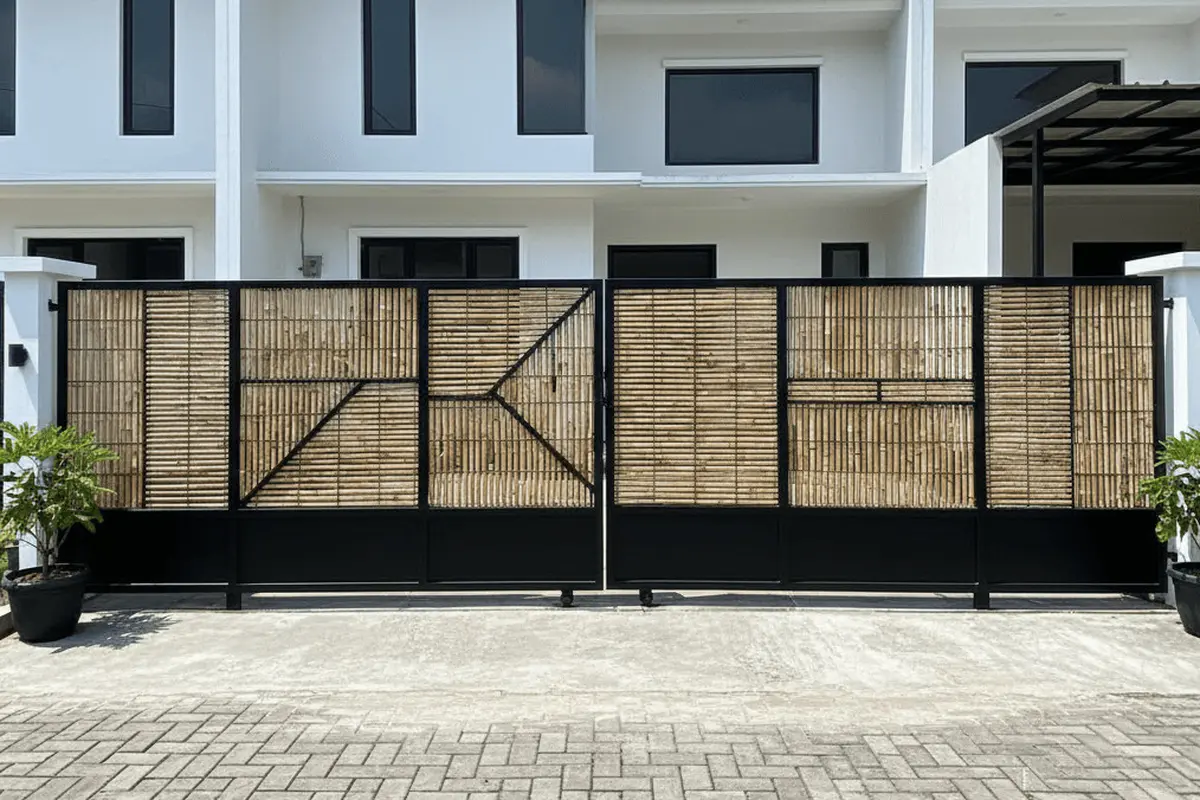 Model Pagar Besi Kombinasi Bambu Sintetis by Gemini